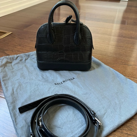 Balenciaga Black Croc Embossed Handbag with Strap - Picture 2 of 3